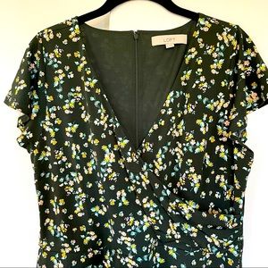 LOFT Olive Floral Wrap-style Dress sz 12